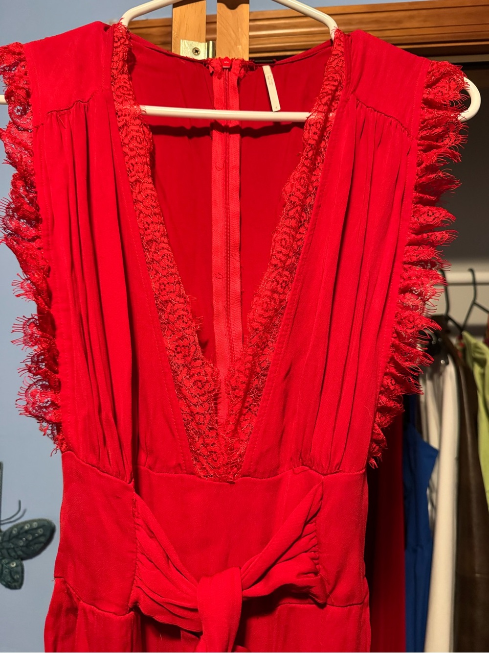 Free People Red Lace-Trim Sleeveless Romper